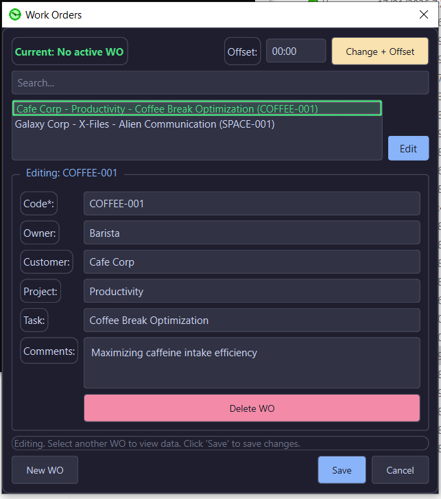 WO Time Tracker Edit Dialog